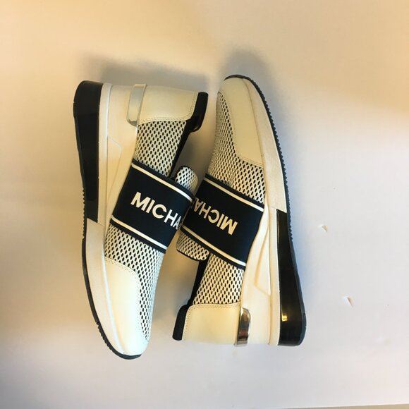 Michael Michael Kors Felix Extreme Trainer Size 10m White Navy Slip On Wedge - Picture 4 of 14